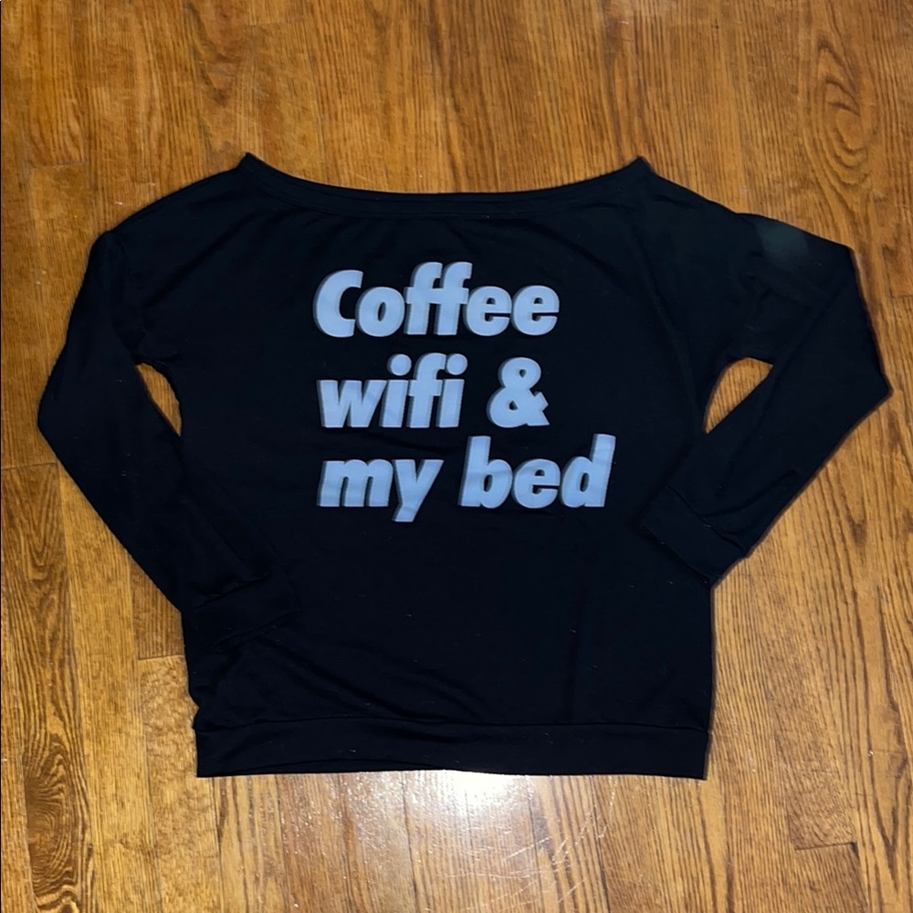 Black Off-Shoulder Sweatshirt with Fun Text